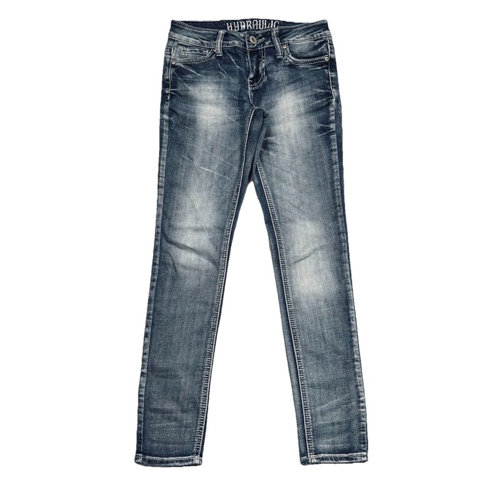 Hydraulic Bailey Skinny Jeans 1/2 (26x27) Blue Denim Sequin Stretch Juniors